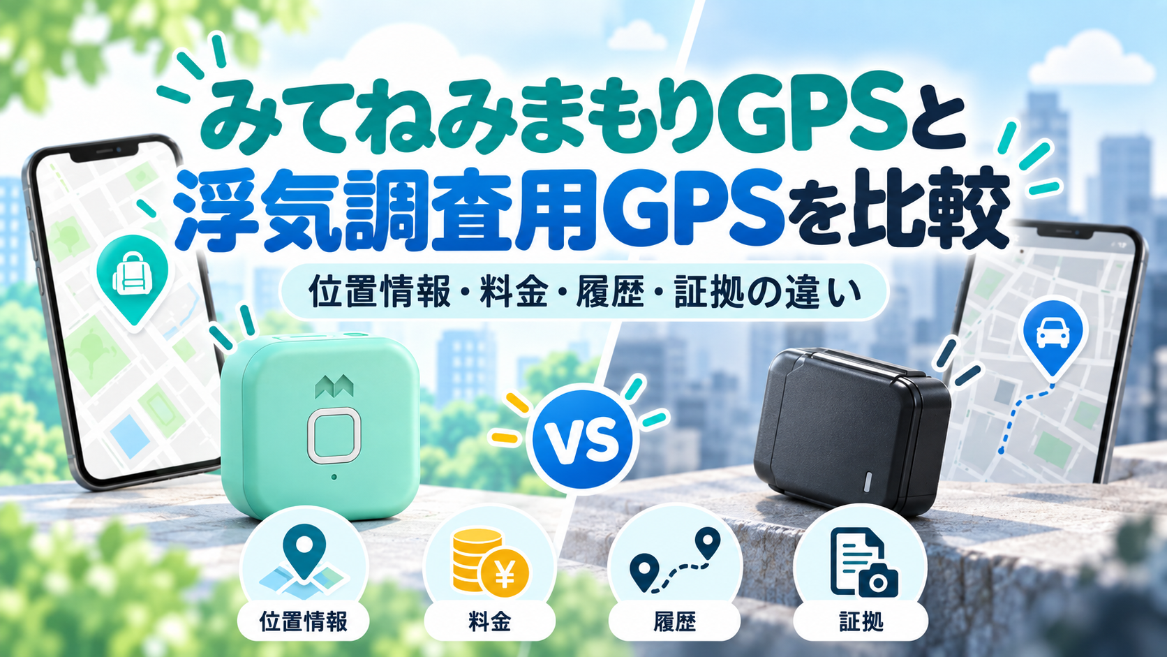 みてねみまもりGPSと浮気調査用GPSの位置情報・料金・履歴・証拠の違いを比較
